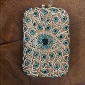 Gold and Teal Evil Eye Clutch